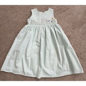 b.t. kids Girl Dress 5T Mint Green Smocked Floral Embroidered Sundress Lined EUC
